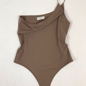 Aritzia Babaton Contour One Shoulder Cami Bodysuit- Deep Taupe, Size L